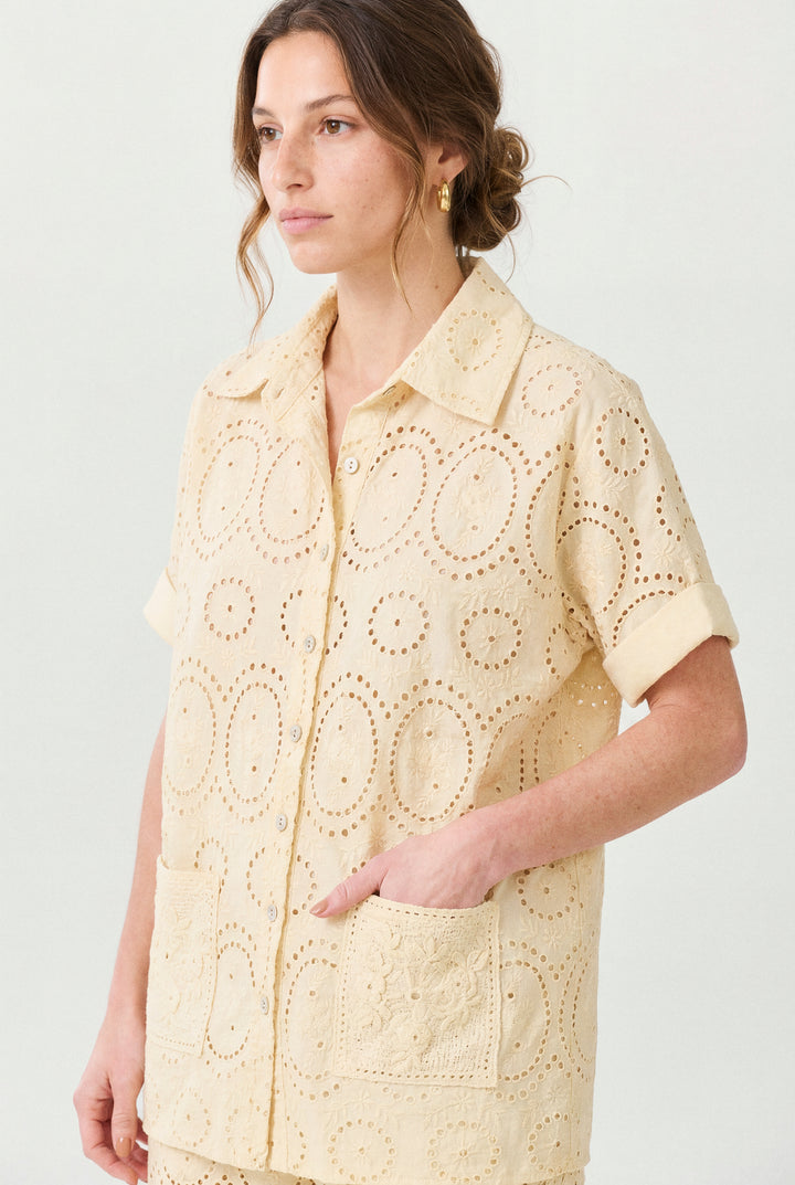 CAMISA CIRANDA CROCHÊ AMARELO